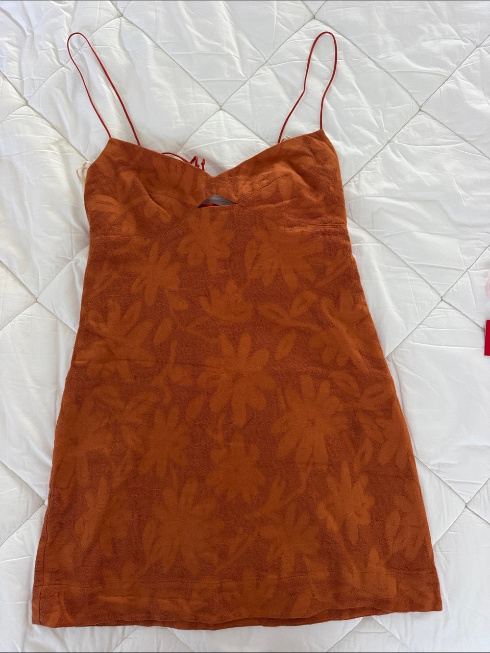 Rust Floral Mini Slip Dress with Spaghetti Straps